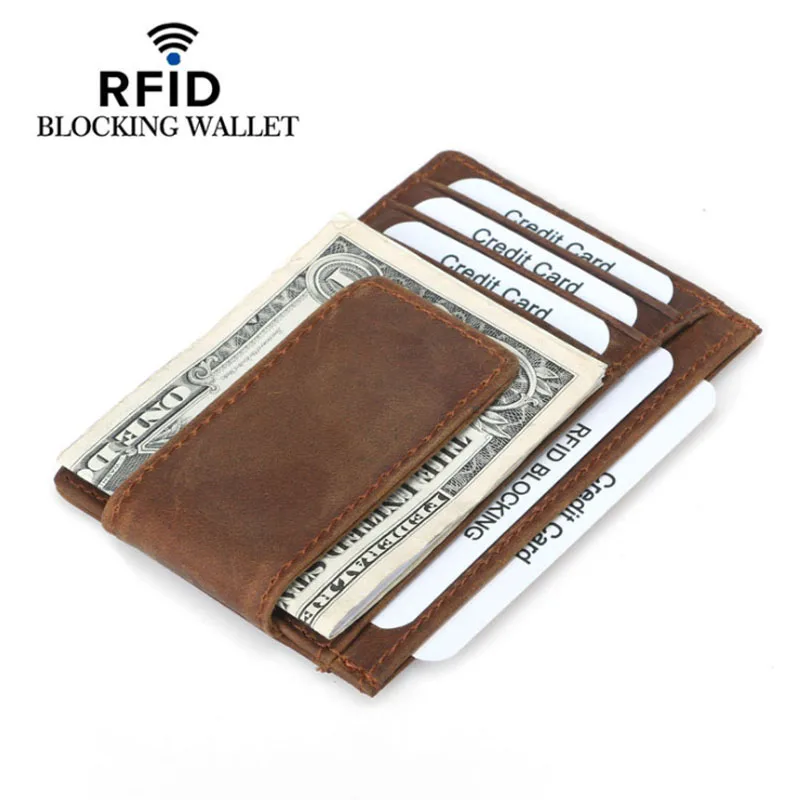 Для мужчин RFID тонкий бумажник из натуральной кожи кредитной держатель для карт с