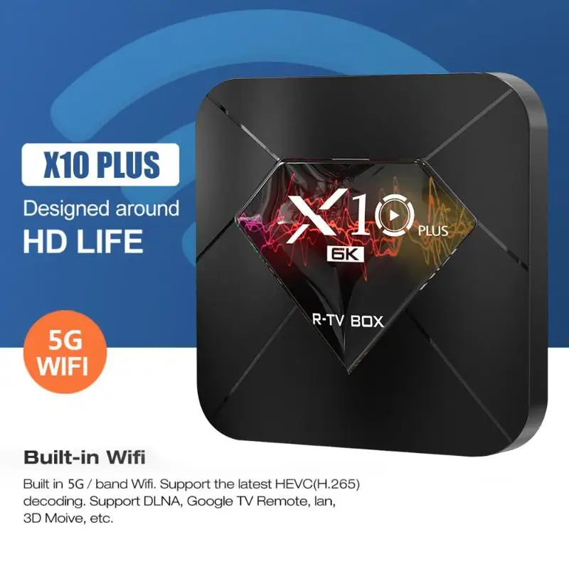 X10 Plus ТВ приставка Android 9,0 4+ 64G четырехъядерный WiFi 3D H.265 6K телеприставка 2,4G пульт дистанционного управления конструкция
