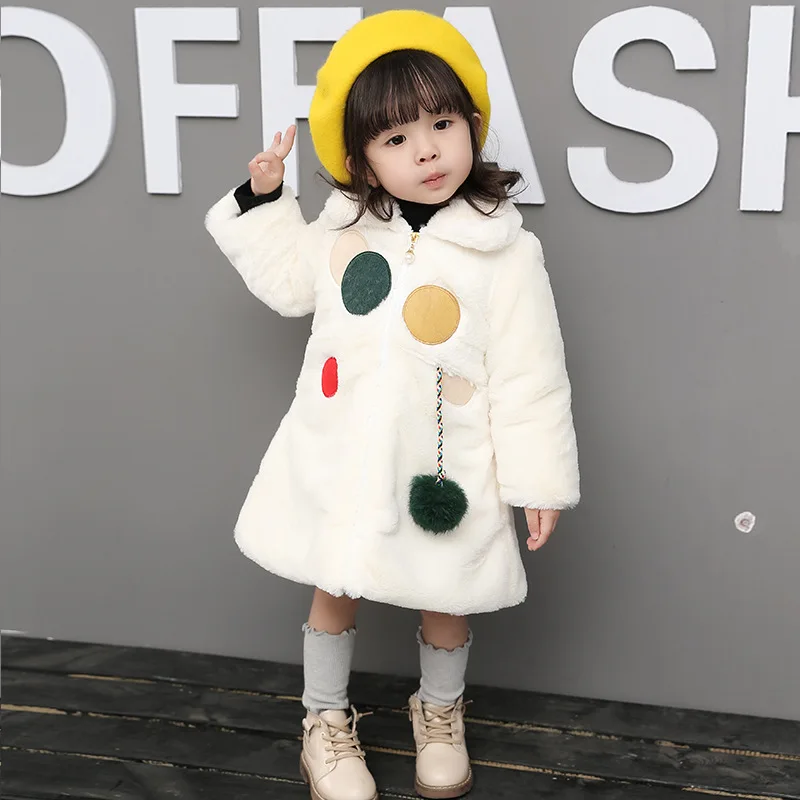 

2017new baby girl winter long coat fake fur warm coats kids girls fashion dot ball thicken soft outfits clothing