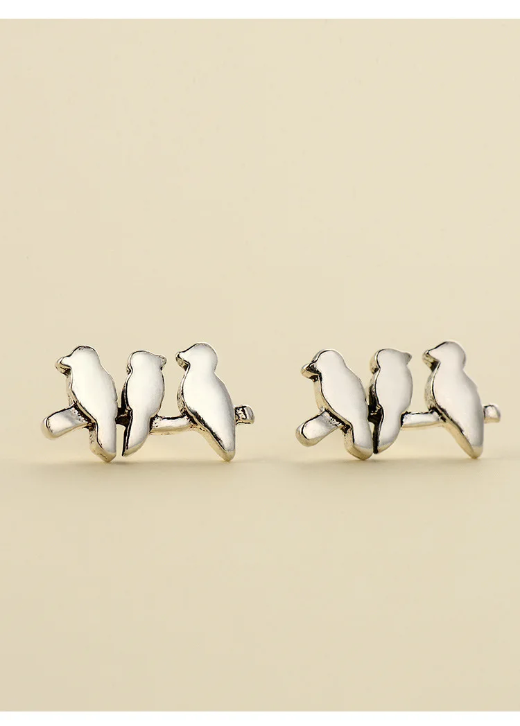 Cute Three Bird Stud Earrings Fashion 925 Silver Jewelry Pendientes Brincos Drop Shipping | Украшения и аксессуары
