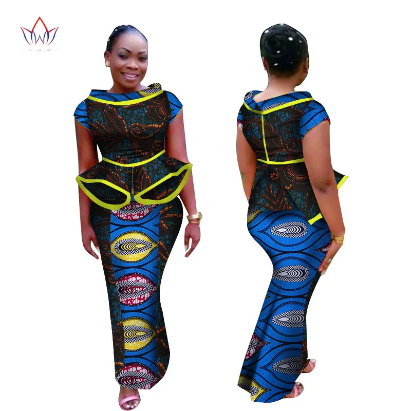 

African Style Clothing Bazin Riche African Wax Print Long Dresses for Women Dashiki O-Neck Dress Party Vestidos WY2668