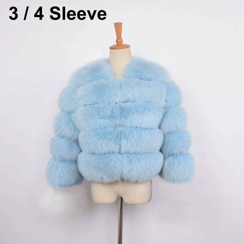 Light Blue Crop Женская Шуба с длинным рукавом из натурального меха, шуба из натурального толстого лисьего меха, зимняя теплая куртка высокого качества Saga, новинка, S1797 - Цвет: Light Blue Crop