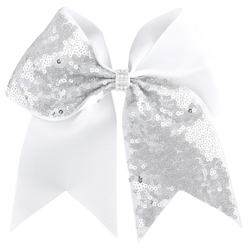 14 Silver 7 дюймов Большой Cheer лук Девушки Бутик аксессуаров для волос шпильки Заколки Модные Лоскутные бантики для волос с пайетками детские головные уборы - Цвет: 14 Silver