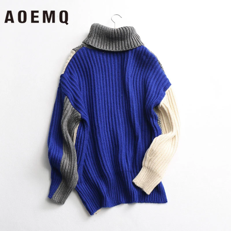 AOEMQ Sweater Keep Warm Winter Clothing Turtleneck Pullovers Magic Patchwork Plus Size for Women | Женская одежда