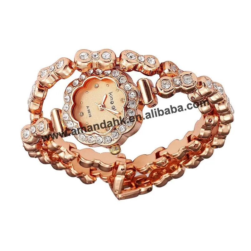 

Wholesale fashion king girl long flower watches rose gold woman bracelet watch flower alloy wrist watches king girl A-9619