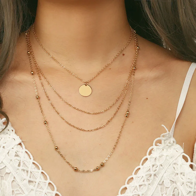 

Trendy Korean Style Multilayer Gold Chains Round Pendant Necklace Women Vintage Cross Star Moon Necklace Jewelry Kolye YN117