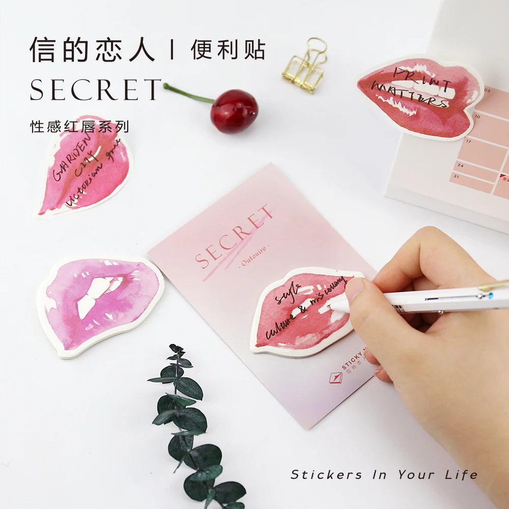 1X сексуальные бумажные липкие блокноты с красными губами декоративные наклейки