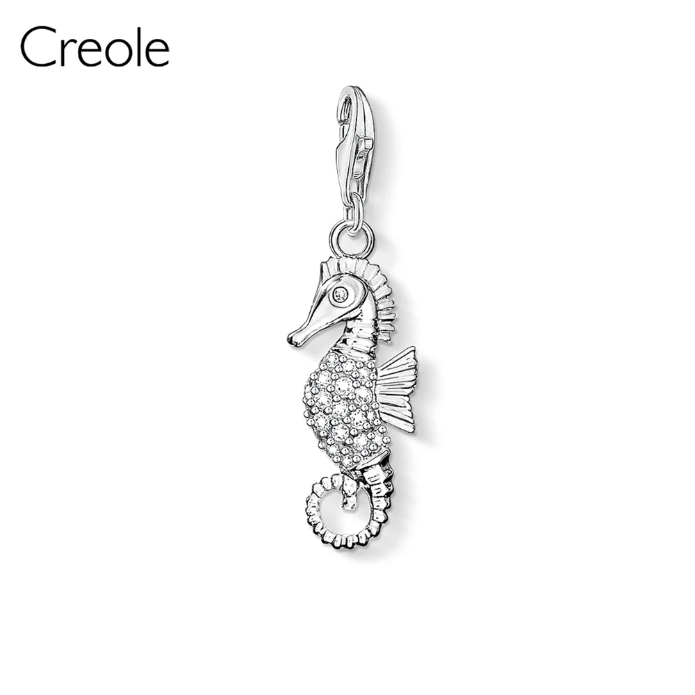 Seahorse Сердце детская коляска Эйфелева башня морской конек Сова Гейша узел цветок Шарм кулон, модные ювелирные изделия 925 серебро подарок - Окраска металла: Seahorse