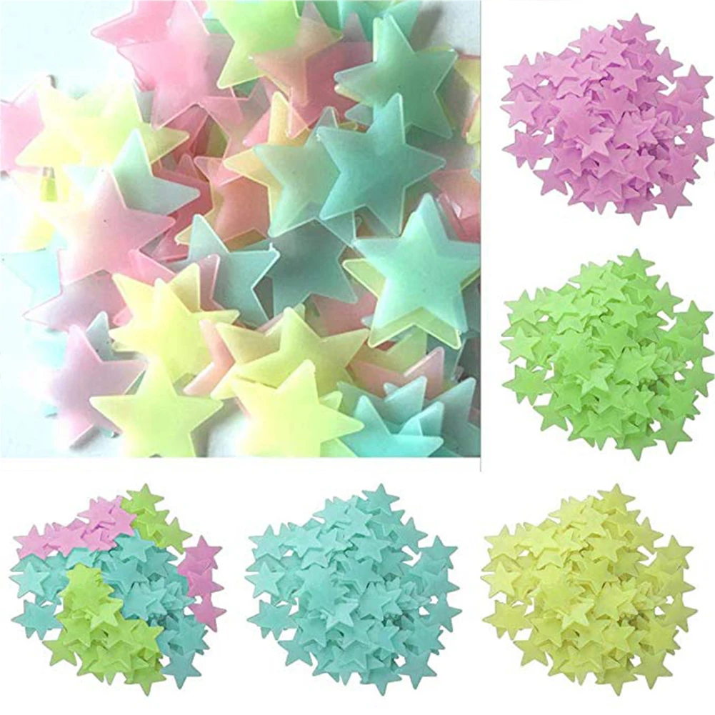 100Pcs 3cm Star Luminous Fluorescent Wall Stickers Home Kid Room Decoration | Дом и сад