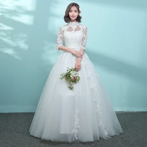 Wedding Dresses 2019 Appliques Lace Embroidery O-neck Half Sleeve Floor-length Ball Wedding Gowns gaun malam Wedding Dresses 2019 Appliques Lace Embroidery O-neck Half Sleeve Floor-length Ball Wedding Gowns gaun malam