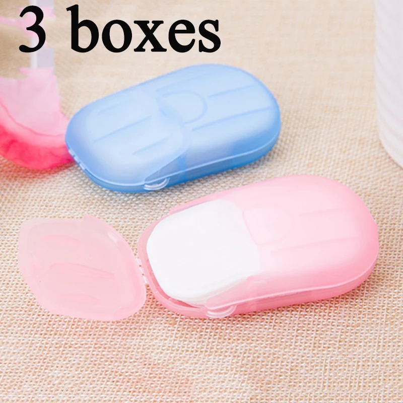 3pcs 3/2/1*20pcs boxed Portable Disposable Paper Soap Washing Hand Bath Clean Scented Slice Sheets for travel outdoor soap case - Цвет: 3pcs