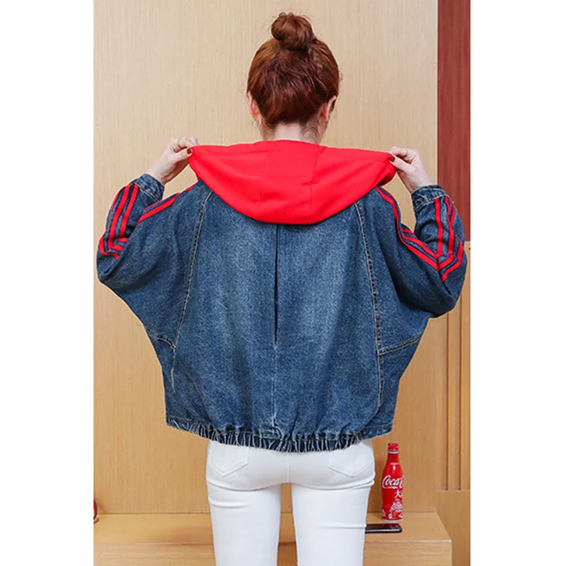 Женская джинсовая куртка с капюшоном базовая Весенняя ковбойская Повседневная