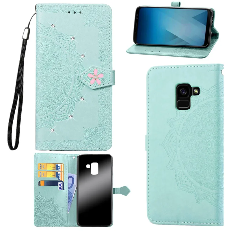 Кожаный чехол книжка Mandalas с цветами для Samsung Galaxy A50 A70 A6 A8 2018 J4 Plus J6 J8 J3 2016 J5 J7 2017