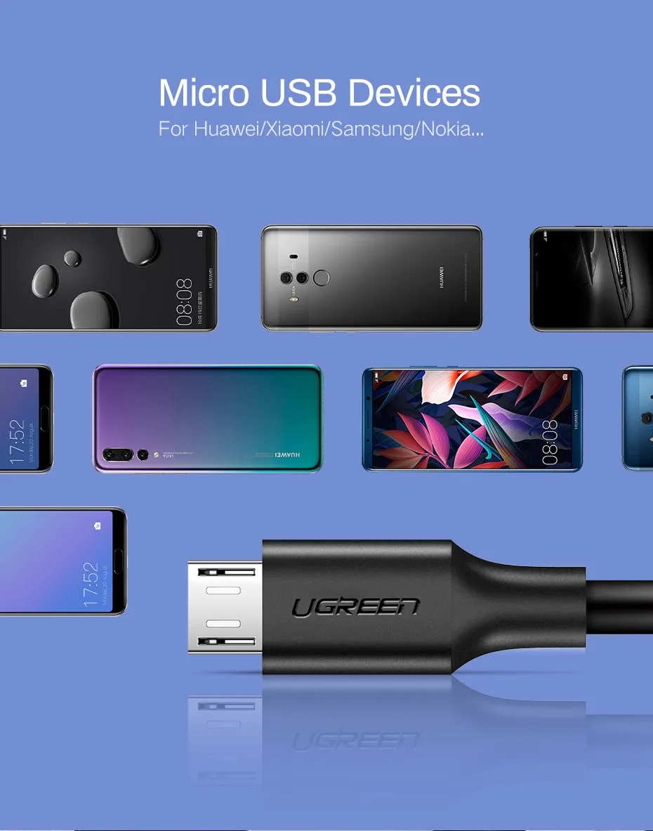 Ugreen кабель micro usb 3 m 2 m 1 m 5v2a зарядное устройство usb кабель для передачи данных для samsung htc huawei мобильный телефон кабели для android телефоны