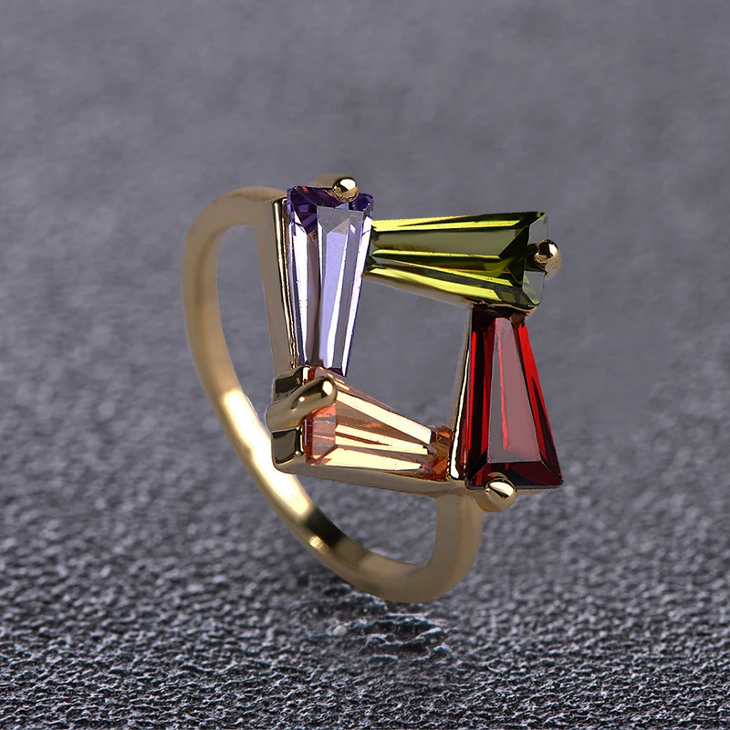 Женские тонкие кольца MECHOSEN разноцветные медные золотого цвета со стразами |