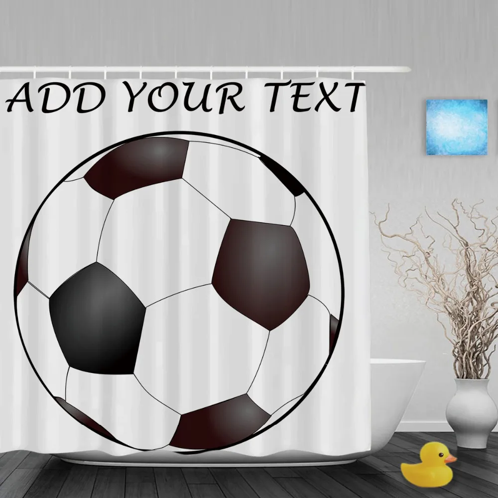 

Personalized Soccer Ball Shower Curtain Customize Text Or Message Print Bathroom Curtains Polyester Fabric With Hooks