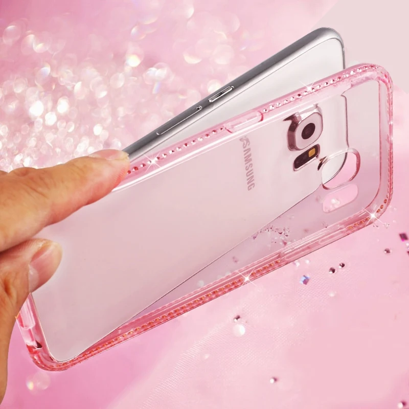 Мягкий блестящий чехол со стразами для Samsung Galaxy A7 A6 A8 2018 A750F J4 J6 J8 S8 S9 Plus S6 S7 edge A3 A5 Note