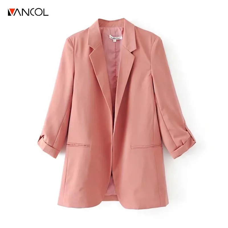 Vancol fashion pockets notched suit for women 2017 pink black female business slim luxury office suits coat | Женская одежда