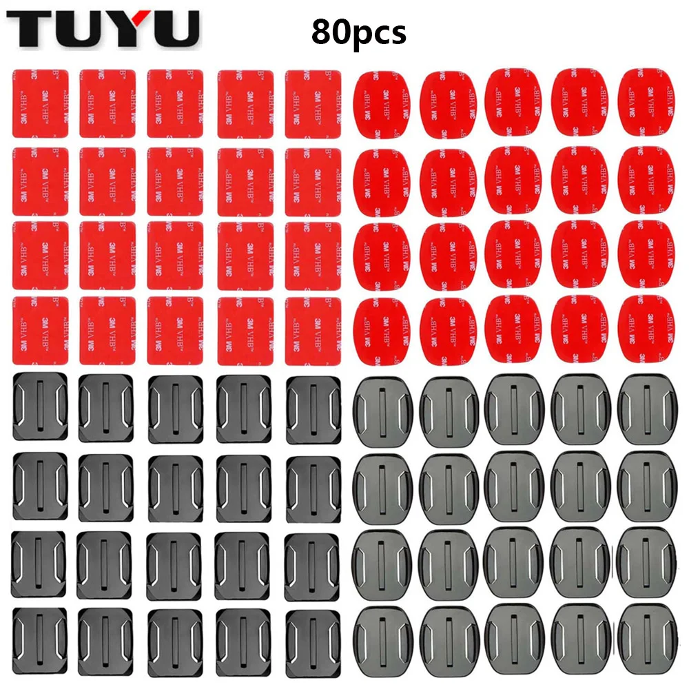 

Набор аксессуаров TUYU для GoPro, наклейки на плоскую основание, 80 шт., для GoPro Hero 9 8 7 6 5 4 xiao yi 4K SJCAM SJ4000 EKEN H9, аксессуары