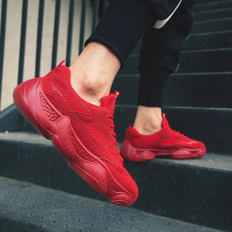 Мужские спортивные кроссовки с воздушной сеткой кожаные для бега Красные