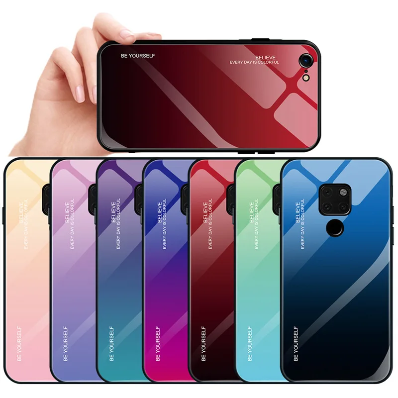 for Huawei Mate 20 Pro Lite P30 P20 Honor 8X Max P Smart 2019 10 9 Magic 2 Note Nova 3e Gradient Tempered Glass Case Cover Shell |