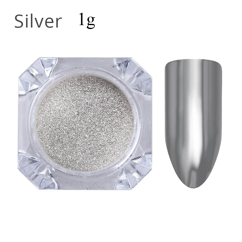 silver 1g 1 коробка зеркальный серебряный розовый золотой блеск для ногтей порошок шампанское сверкающий хром Маникюр пигмент для дизайна ногтей DIY украшения - Цвет: silver 1g