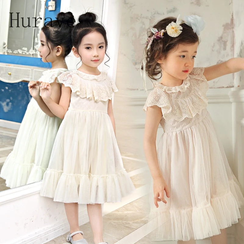 Hurave girls dress kids mesh clothes princess vestidos lace girl clothing Costumes for toddler performance | Детская одежда и