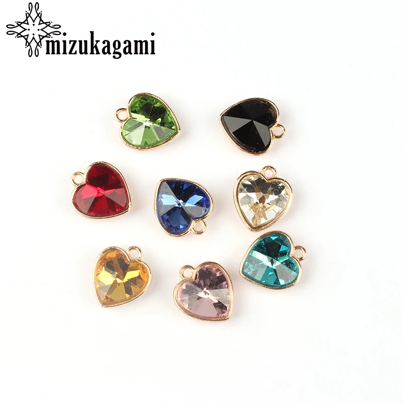 2017 сплав золота красочные кристаллы маленькие сердца Подвески 8 шт./лот 16*14 мм DIY