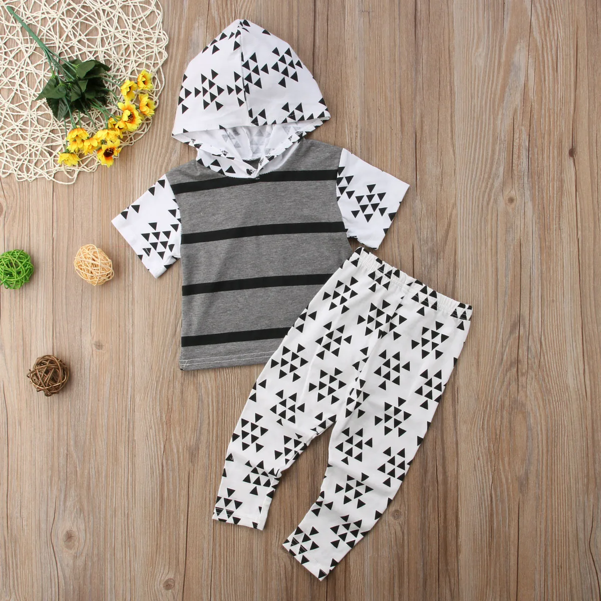 Casual Newborn Infant Baby Boy Striped Hoodie Tops Long Romper Pants Leggings Clothes 2PCS Set Fashion Short Sleeve Clothing |