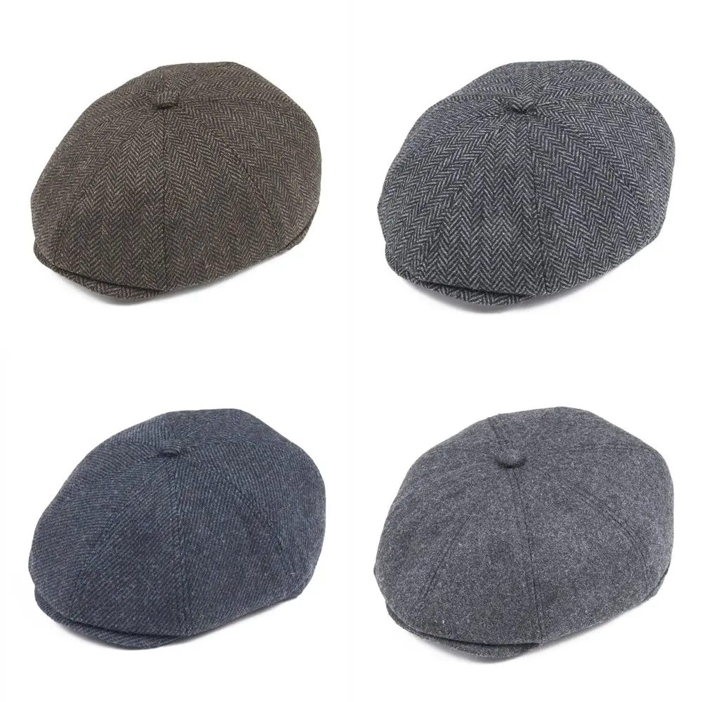 VOBOOM Newsboy Cap Men Women Flat Caps Wool Tweed Herringbone Ivy Hat 8 Panel Baker Boy Hats Driver Cabbies Boina Beret 111 |