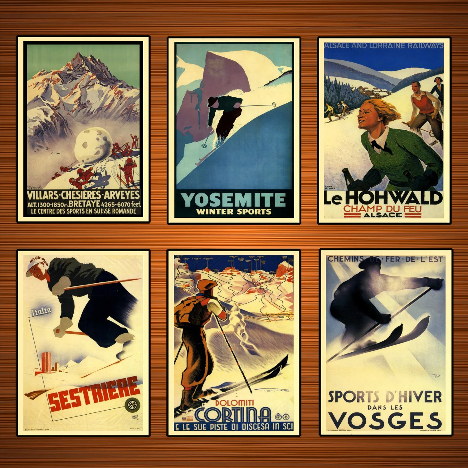 Винтажный постер для катания на лыжах спорта путешествий champ du Фейе классические
