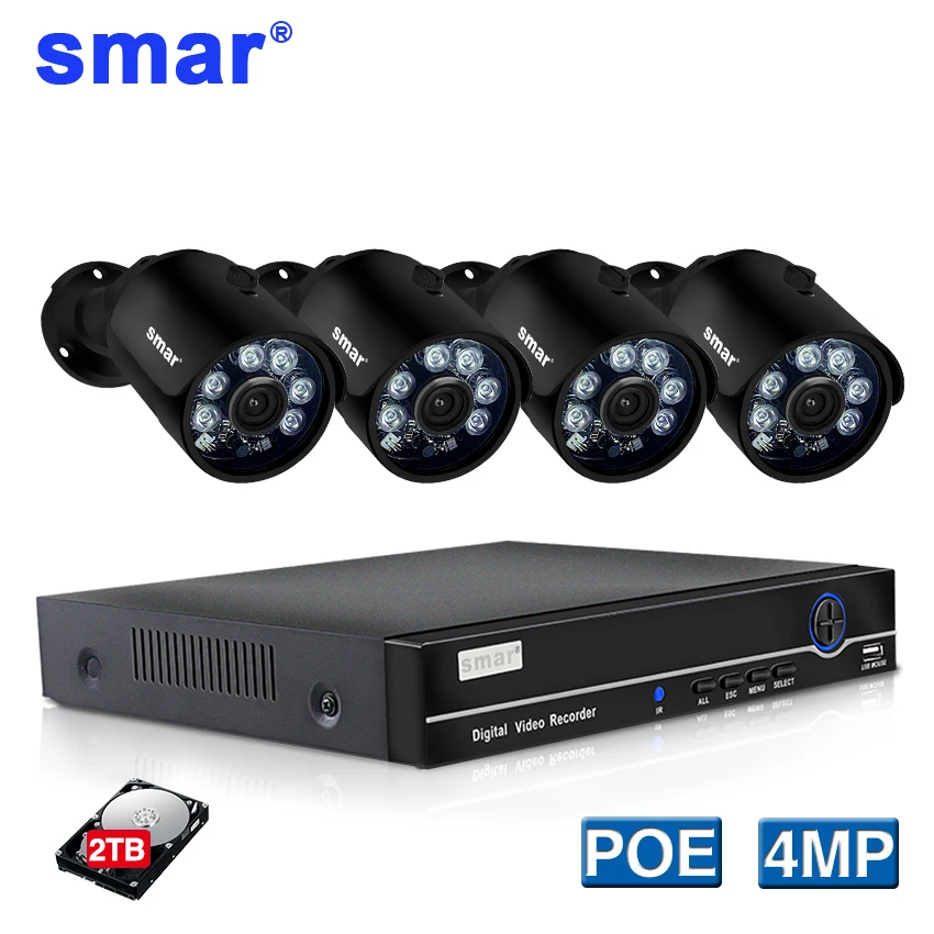 Smar 4CH 4MP POE NVR наборы H.265 IP камера Открытый водонепроницаемый металлический корпус