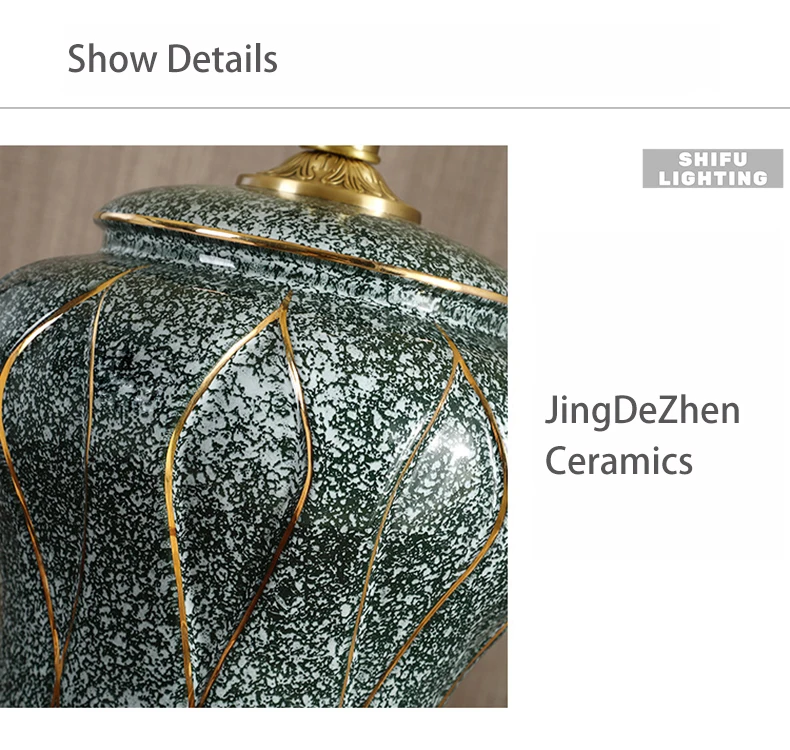 Медная настольная лампа для гостиной, керамическая лампа Jingdezhen, роскошная прикроватная лампа для спальни, украшенная светодиодными лампами