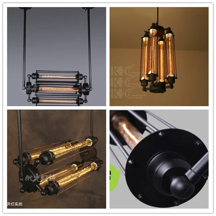 Подвесной светильник RH Lofts винтажный металлический в стиле стимпанк 4 лампочки |