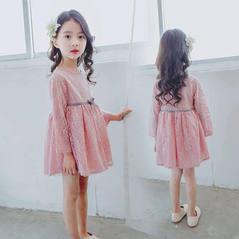 Новые модные весна-осень От 2 до 8 лет Детская одежда кружевное платье для девочек