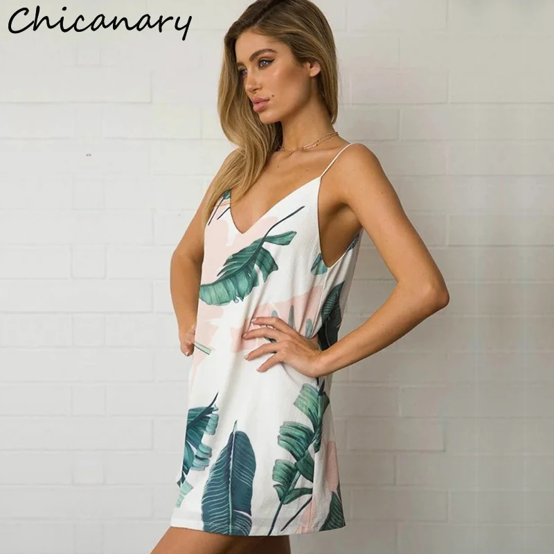 Кляузничество темно-palm Leaf Print double v Средства ухода за кожей Шеи Cami Dress Для женщин