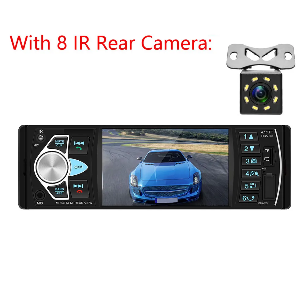 Podofo 4022D 4,1 дюймов 1 Din автомагнитола Авто Аудио Стерео Авторадио Bluetooth Камера заднего вида USB рулевое колесо дистанционное управление - Цвет: With 8 IR Camera