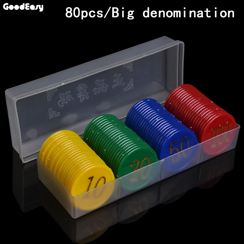 80pcs big value Покерный набор фишки для покера Пластиковые наборы фишек для покера горячая штамповка позолота цифровой чип маджонг Покер игры Жетоны монета для игр чип карты техасский холдем покер - Цвет: 80pcs big value