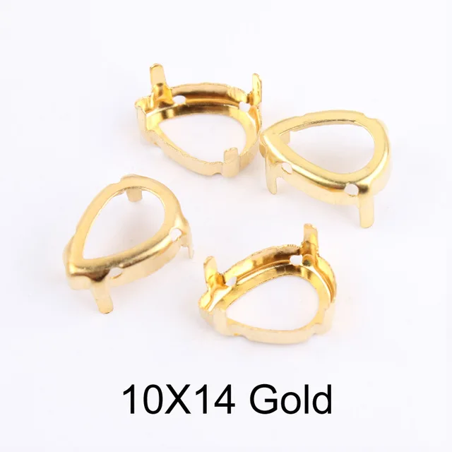 10x14 Gold 100pcs Многоформенная пустая основа установка пришивные стразы граненый Кристалл Капля воды золото/серебро пустой коготь для одежды аксессуары - Цвет: 10x14 Gold 100pcs