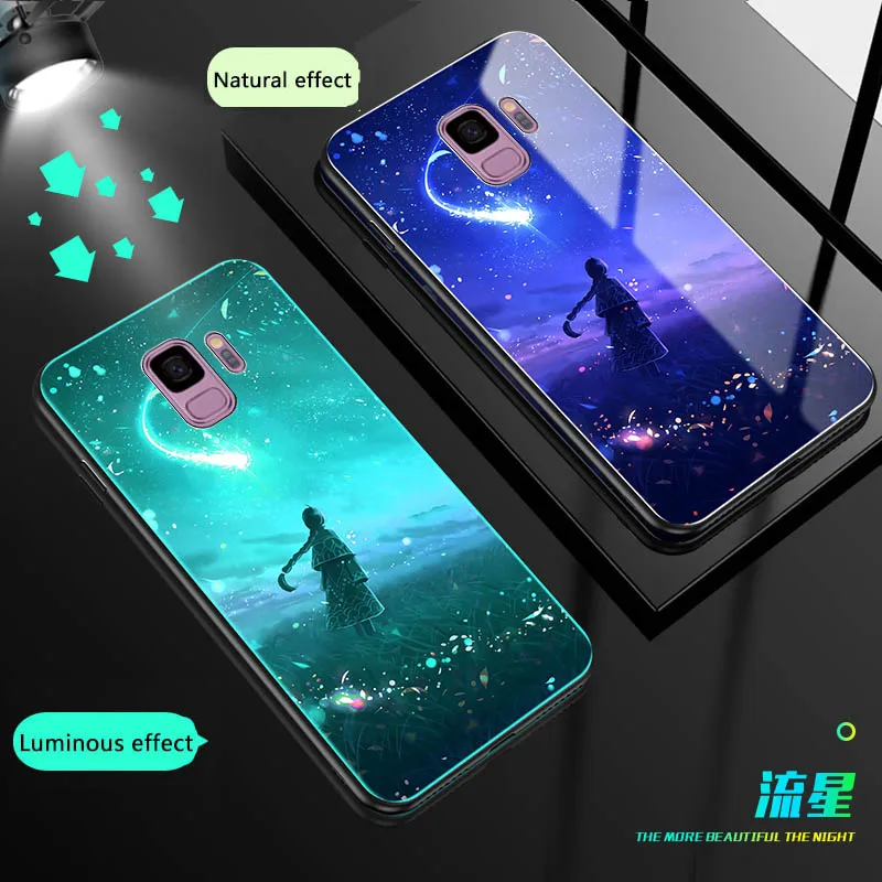 Чехол для телефона, светящийся стеклянный чехол s для samsung Galaxy S8 S9 PLUS, роскошная задняя крышка для samsung Galaxy S9 S8, чехол из закаленного стекла