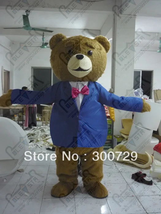 Высокое качество Тэд талисман костюм с синим платьем персонаж синий пальто