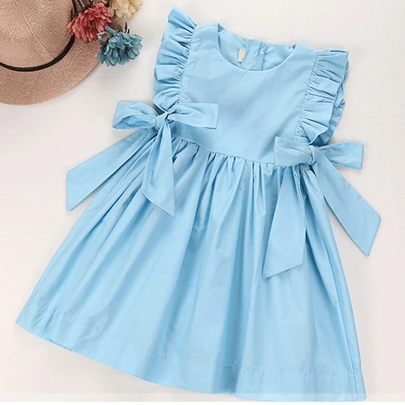 

2021 Brand New Girls' Clothing Baby Summer Dress Ruffle Sleevele Princess Frocks Big-bow Fashion Kids Baby Girl Dress 3-7