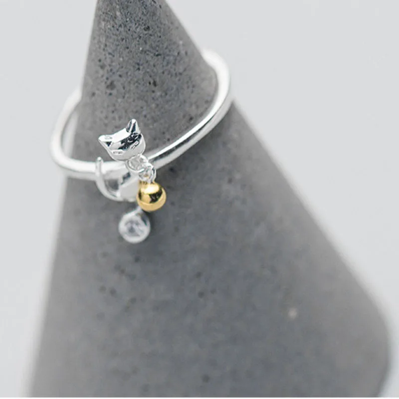 Fashion women's jewelry S925 silver single zircon pendant kitten adjustable special design rings finger ring wedding gift