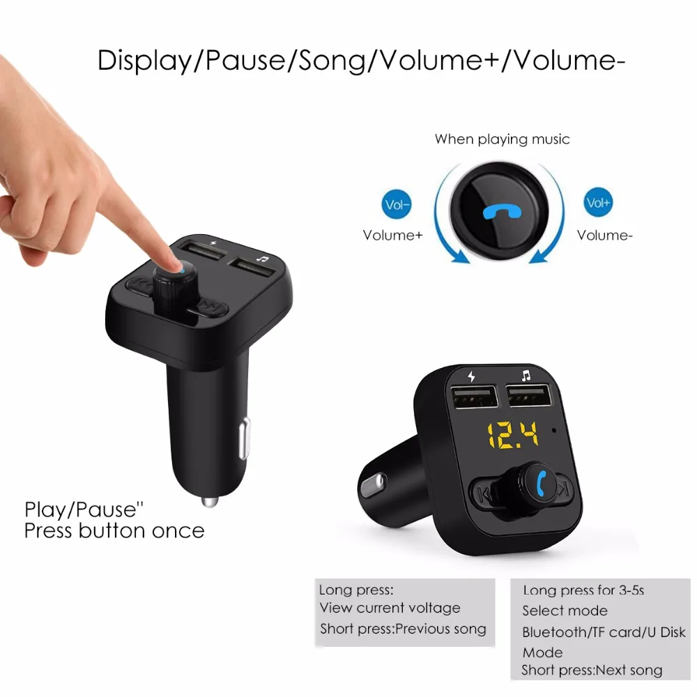 SOONHUA Bluetooth передатчик умное зарядное устройство 3.1A 2 USB Автомобильное Поддержка
