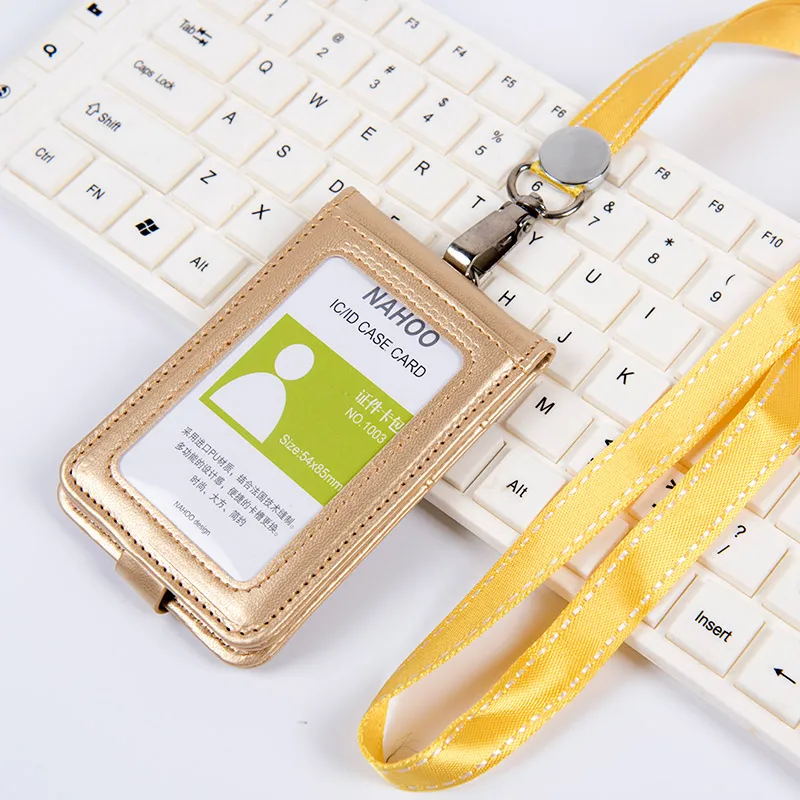 Gold Nahoo Lanyards держатель для Id бейджа милый бейдж пластиковый бейдж из натуральной кожи чехол для карт держатель для банковских кредитных карт офисные принадлежности - Цвет: Gold