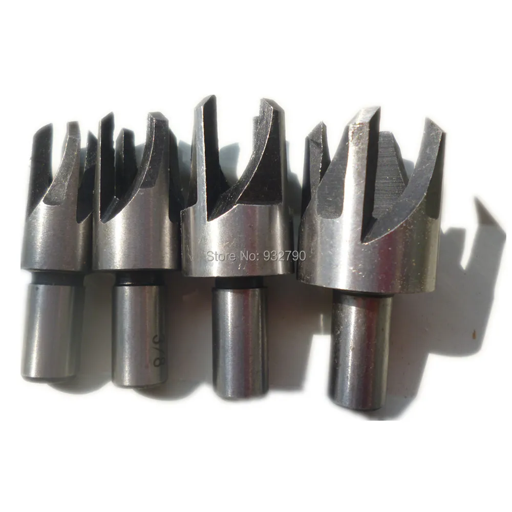 4pcs Carpentry Wood Plug Cutter Cutting Tool Drill Bit Set Four-Tooth Chamfered Cutters Tapered Taper Size 5/8 1/2 3/8 1/4 Hot |