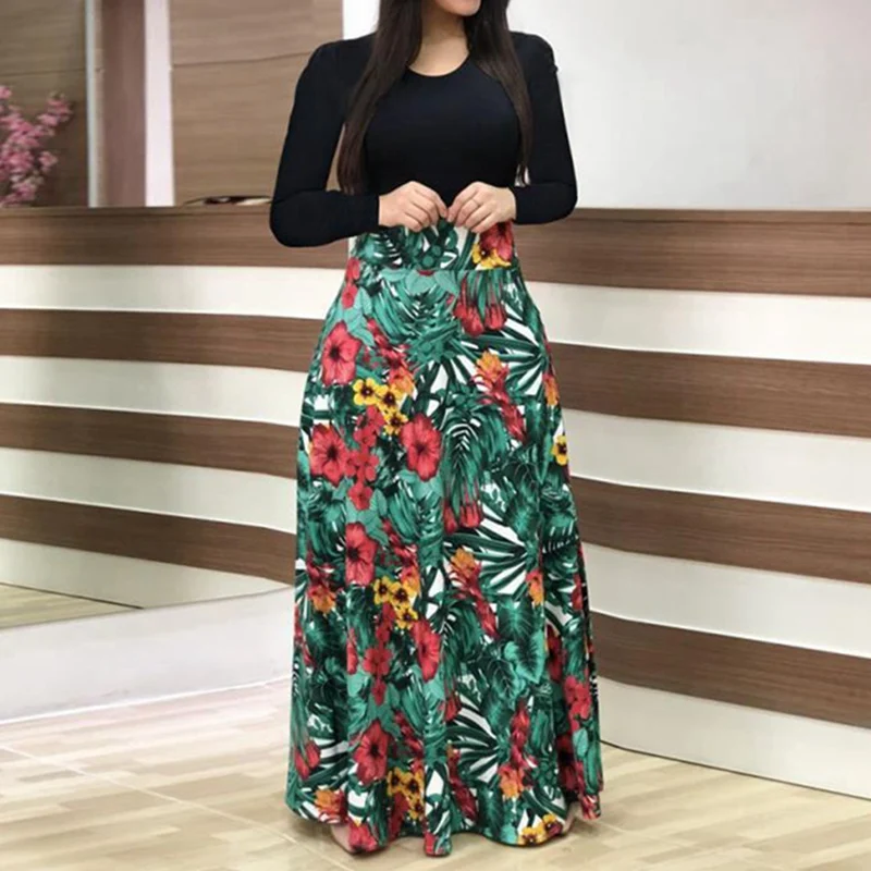 Leaves Long Sleeve 4 Laamei женское платье с принтом в стиле бохо, сексуальное винтажное женское платье-карандаш с цветочным рисунком, вечернее платье для вечеринки, облегающее платье, посылка на бедро, Vestidos - Цвет: Leaves Long Sleeve 4