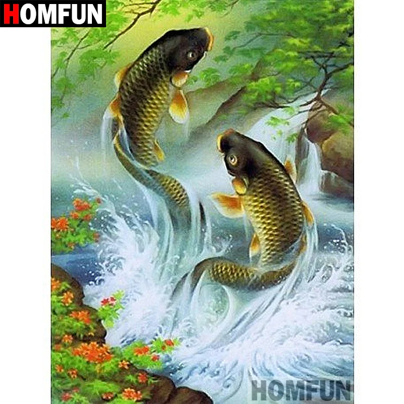 HOMFUN Алмазная вышивка крестиком на рисунке &quotрыба Прыжки&quot 5D сделай сам: камни в