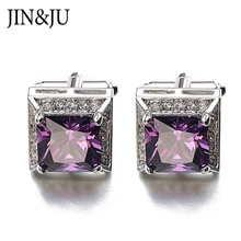 Запонки JIN & JU мужские с фиолетовыми фианитами класса ААА