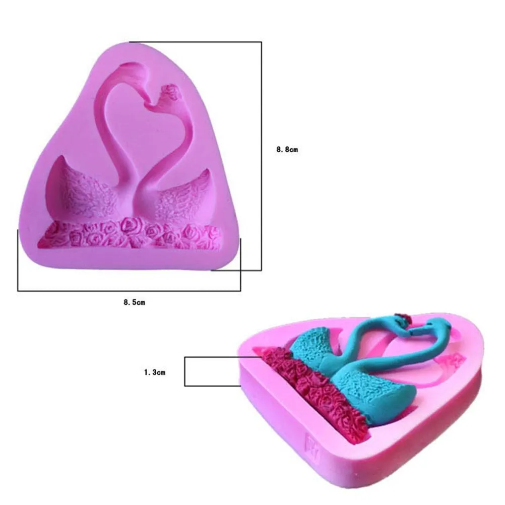 Два лебедя Роза Форма 3D Fondant силиконовая форма для свеч шоколадные сопы формы